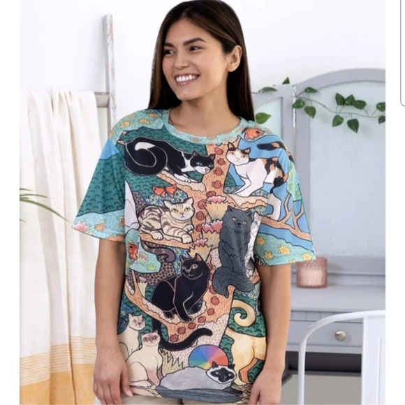 Misslook Cat Novelty Top Womens M Colorful Vibrant Artsy - Picture 8 of 9